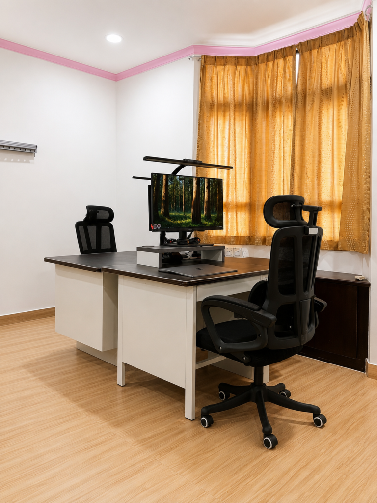IMU Accommodation Master Bedroom, Study setup with Reading light and extended 27 inch monitor2